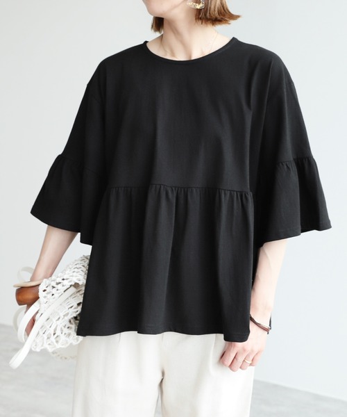 reca（レカ）の「ギャザーフレアカットソー（Tシャツ/カットソー・レディース・ブラック/オフホワイト/グレイッシュベージュ・FREE）」の5枚目の写真