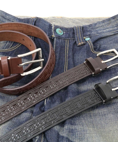 Wrangler(ラングラー)の「Wrangler/ラングラー 日本製 型押し レザーベルト(ベルト・メンズ・ブラック/ダークブラウン/ブラウン・FREE)」の20枚目の写真