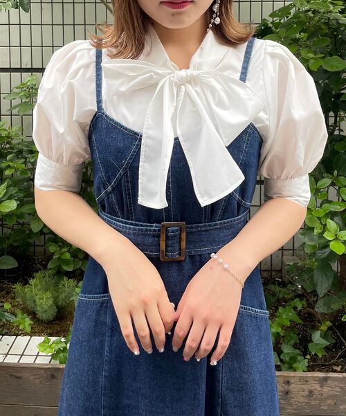 MAJESTIC LEGON（マジェスティックレゴン）の「コンシャスボウタイブラウス（シャツ/ブラウス・レディース・ブラック/オフホワイト/ラベンダー・SMALL/MEDIUM）」の2枚目の写真