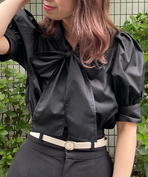 MAJESTIC LEGON（マジェスティックレゴン）の「コンシャスボウタイブラウス（シャツ/ブラウス・レディース・ブラック/オフホワイト/ラベンダー・SMALL/MEDIUM）」の14枚目の写真