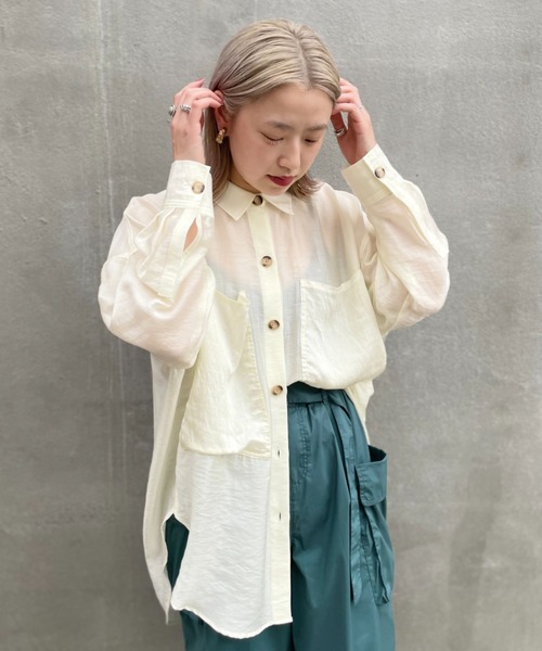 CIAOPANIC（チャオパニック）の「■ビッグポケットオーバーシャツ（シャツ/ブラウス・レディース・ブラック/オフホワイト/グリーン・FREE）」の2枚目の写真