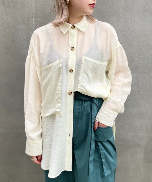 CIAOPANIC（チャオパニック）の「■ビッグポケットオーバーシャツ（シャツ/ブラウス・レディース・ブラック/オフホワイト/グリーン・FREE）」の14枚目の写真