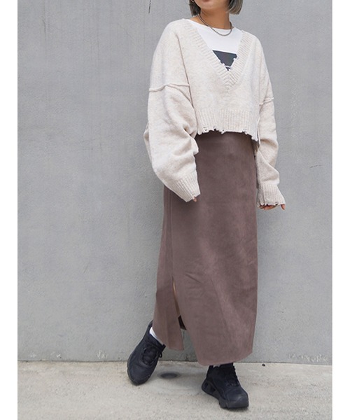 179/WG（イチナナキュウダブルジー）の「カットスウェードスカート（スカート・レディース・ブラウン/チャコールグレー/キャメル/オフホワイト・MEDIUM）」の10枚目の写真