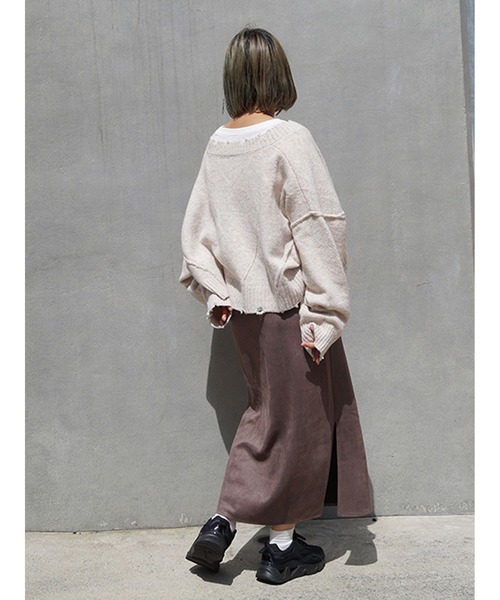 179/WG（イチナナキュウダブルジー）の「カットスウェードスカート（スカート・レディース・ブラウン/チャコールグレー/キャメル/オフホワイト・MEDIUM）」の9枚目の写真