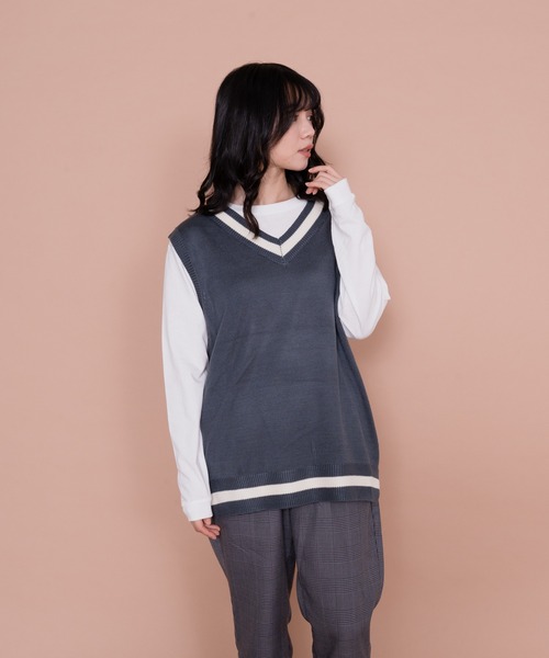 UNIIT(ユニット)の「着まわしがきく チルデンベスト ロンT 2点セット(ベスト・メンズ・ブルー系その他/チャコールグレー/グレー・MEDIUM/LARGE)」の1枚目の写真