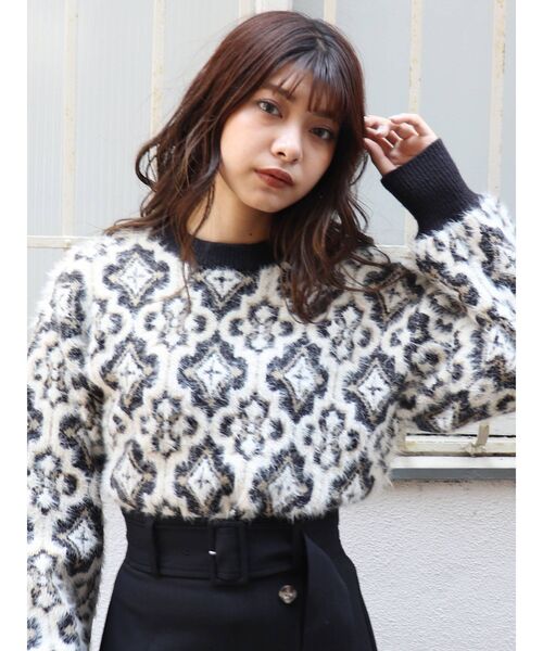 MURUA(ムルーア)の「タイルパターンニット(ニット/セーター・レディース・ブラック/ベージュ・FREE)」の8枚目の写真