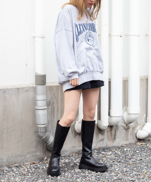 WEGO（ウィゴー）の「WEGO/フロッキーロゴBIGプルオーバー（スウェット・レディース・ダークグリーン/杢グレー・FREE）」の4枚目の写真