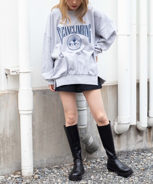 WEGO（ウィゴー）の「WEGO/フロッキーロゴBIGプルオーバー（スウェット・レディース・ダークグリーン/杢グレー・FREE）」の3枚目の写真