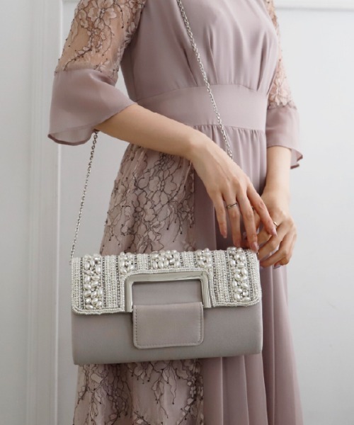 Cupid Heart（キューピッドハート）の「【Cupid Heart】結婚式バッグ/ライスパールクラッチバッグ（クラッチバッグ・レディース・ブラック/ベージュ/シルバー・MEDIUM）」の3枚目の写真