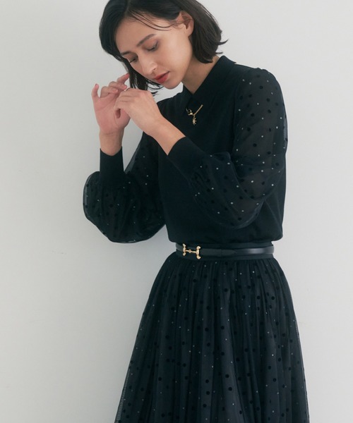 アナイ 38 チュールドットプリント衿付きニット プルオーバー アナイ 38 チュールドットプリント衿付きニット プルオーバー