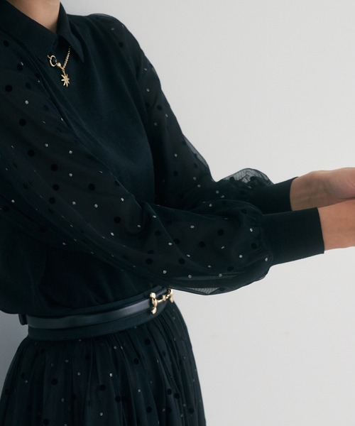 ANAYI（アナイ）の「チュールドット プリント衿付きニット プル