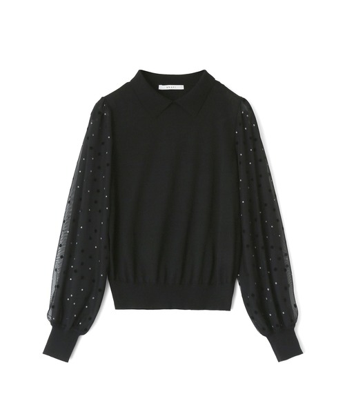 ANAYI（アナイ）の「チュールドット プリント衿付きニット プル