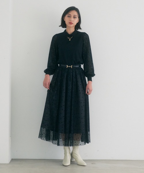 ANAYI（アナイ）の「チュールドット プリント衿付きニット プル