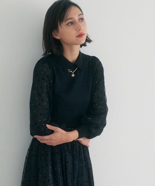 ANAYI（アナイ）の「チュールドット プリント衿付きニット プル
