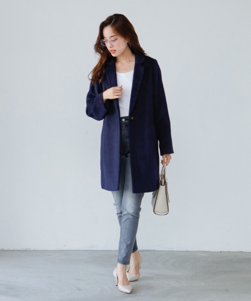 M.deux（エムドゥ）の「シャギーチェスターコート（チェスターコート・レディース・ネイビー・MEDIUM）」の10枚目の写真