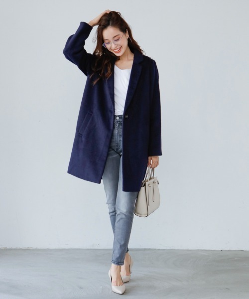 M.deux（エムドゥ）の「シャギーチェスターコート（チェスターコート・レディース・ネイビー・MEDIUM）」の7枚目の写真