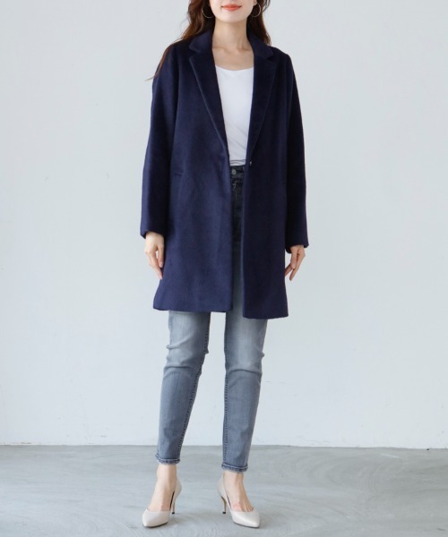 M.deux（エムドゥ）の「シャギーチェスターコート（チェスターコート・レディース・ネイビー・MEDIUM）」の5枚目の写真