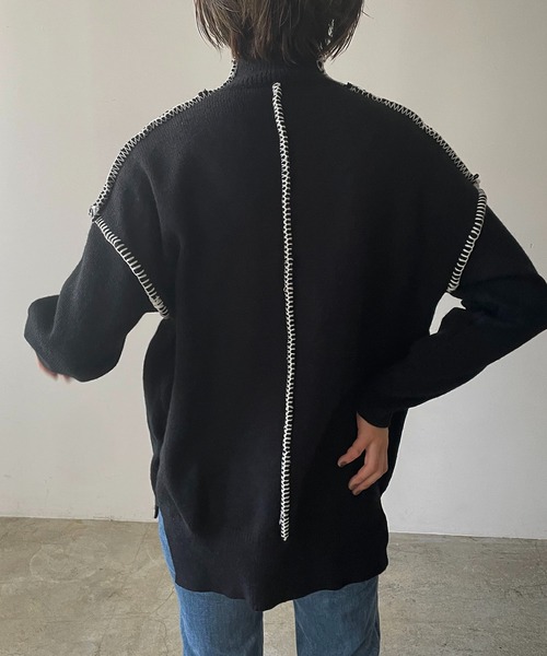 210nouve（トゥージュヌーブ）の「モックネックハンドステッチニットプルオーバー（ニット/セーター・レディース・ホワイト/ブラック/ブルー・FREE）」の11枚目の写真