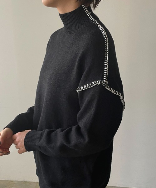 210nouve（トゥージュヌーブ）の「モックネックハンドステッチニットプルオーバー（ニット/セーター・レディース・ホワイト/ブラック/ブルー・FREE）」の22枚目の写真