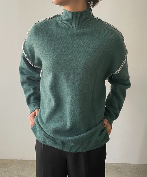 210nouve（トゥージュヌーブ）の「モックネックハンドステッチニットプルオーバー（ニット/セーター・レディース・ホワイト/ブラック/ブルー・FREE）」の13枚目の写真