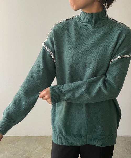 210nouve（トゥージュヌーブ）の「モックネックハンドステッチニットプルオーバー（ニット/セーター・レディース・ホワイト/ブラック/ブルー・FREE）」の17枚目の写真