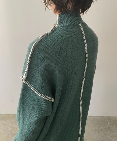 210nouve（トゥージュヌーブ）の「モックネックハンドステッチニットプルオーバー（ニット/セーター・レディース・ホワイト/ブラック/ブルー・FREE）」の21枚目の写真