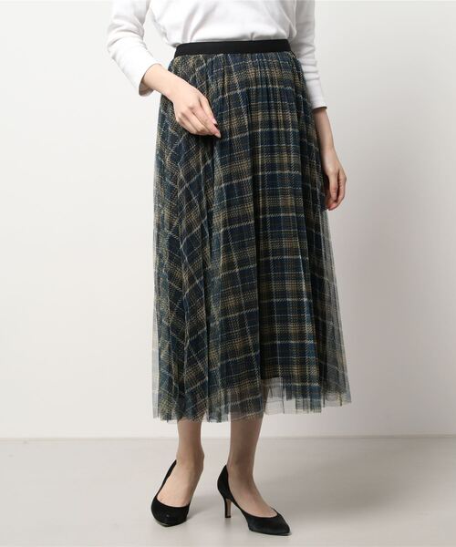 Q（キュー）の「チュールチェックスカート（スカート・レディース・ブルー系その他/ブラック系その他・MEDIUM）」の5枚目の写真