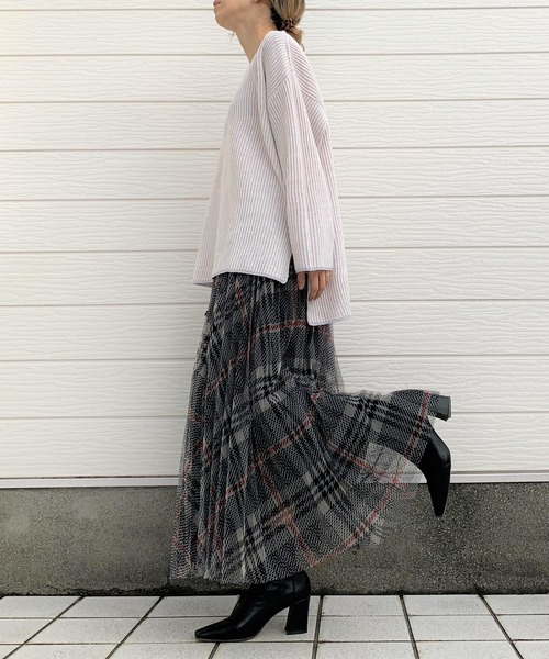 Q（キュー）の「チュールチェックスカート（スカート・レディース・ブルー系その他/ブラック系その他・MEDIUM）」の8枚目の写真