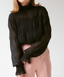 シワプリーツハイネックトップス