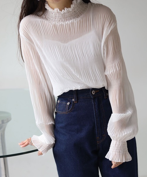 Bab（バブ）の「シワプリーツハイネックトップス（シャツ/ブラウス・レディース・ブラック/アイボリー/ベージュ・M）」の7枚目の写真