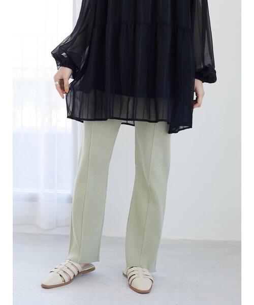 Green　Parks（グリーンパークス）の「・SUGAR SPOON リブニットセンターシームパンツ＊（その他パンツ・レディース・ブラック/ベージュ/ライトカーキ/ブルー・FREE）」の8枚目の写真