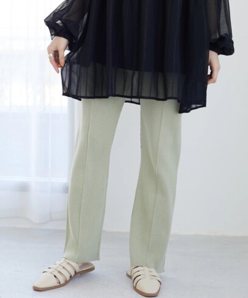 Green　Parks（グリーンパークス）の「・SUGAR SPOON リブニットセンターシームパンツ＊（その他パンツ・レディース・ブラック/ベージュ/ライトカーキ/ブルー・FREE）」の3枚目の写真