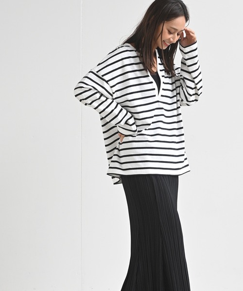 rps（アールピーエス）の「ラインボーダー深ＶネックＴｅｅ（Tシャツ/カットソー・レディース・ブラック/ピンク/グリーン/モカ・M）」の6枚目の写真