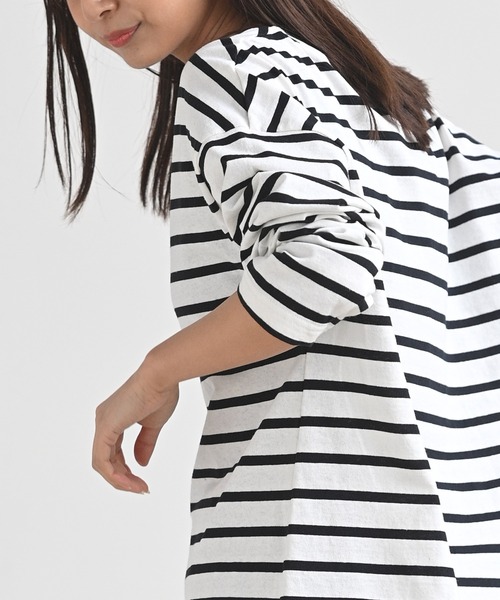 rps（アールピーエス）の「ラインボーダー深ＶネックＴｅｅ（Tシャツ/カットソー・レディース・ブラック/ピンク/グリーン/モカ・M）」の10枚目の写真