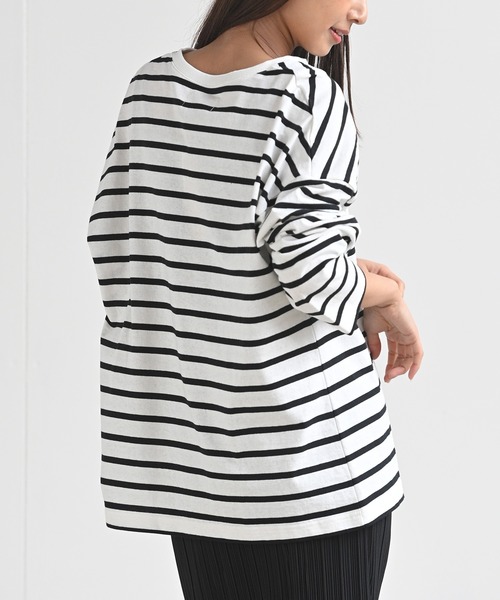 rps（アールピーエス）の「ラインボーダー深ＶネックＴｅｅ（Tシャツ/カットソー・レディース・ブラック/ピンク/グリーン/モカ・M）」の11枚目の写真