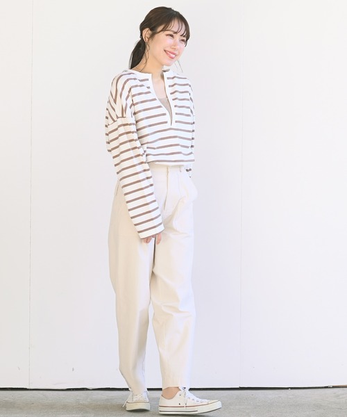 rps（アールピーエス）の「ラインボーダー深ＶネックＴｅｅ（Tシャツ/カットソー・レディース・ブラック/ピンク/グリーン/モカ・M）」の16枚目の写真