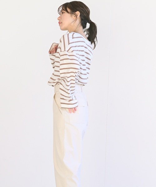 rps（アールピーエス）の「ラインボーダー深ＶネックＴｅｅ（Tシャツ/カットソー・レディース・ブラック/ピンク/グリーン/モカ・M）」の17枚目の写真