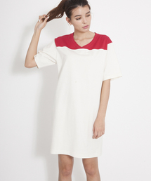 MILKFED. | BI COLOR FOOTBALL TEE DRESS FREAK　（ワンピース/Vネック）(ワンピース)