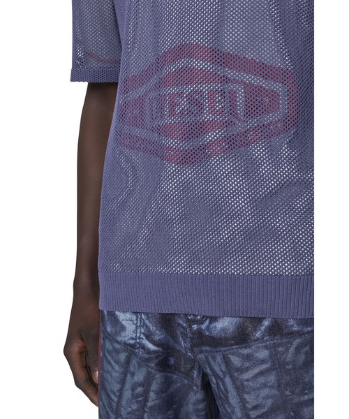 DIESEL>>T-Miwa レイヤード フェード メタリック トップ DIESEL(ディーゼル)の「メンズ ニット 半袖 メッシュ