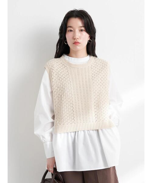 earth music&ecology（アースミュージックアンドエコロジー）の「SET2点 透かしベスト+チュニックブラウス（シャツ/ブラウス・レディース・オレンジ/ミント/ホワイト系その他2・FREE）」の4枚目の写真