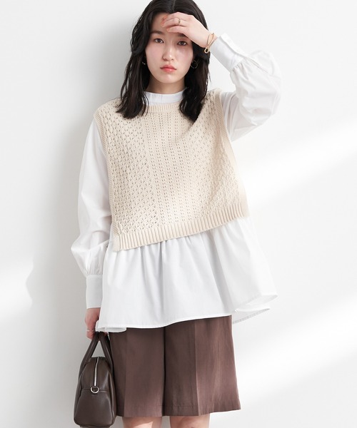 earth music&ecology（アースミュージックアンドエコロジー）の「SET2点 透かしベスト+チュニックブラウス（シャツ/ブラウス・レディース・オレンジ/ミント/ホワイト系その他2・FREE）」の2枚目の写真