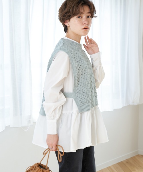 earth music&ecology（アースミュージックアンドエコロジー）の「SET2点 透かしベスト+チュニックブラウス（シャツ/ブラウス・レディース・オレンジ/ミント/ホワイト系その他2・FREE）」の3枚目の写真