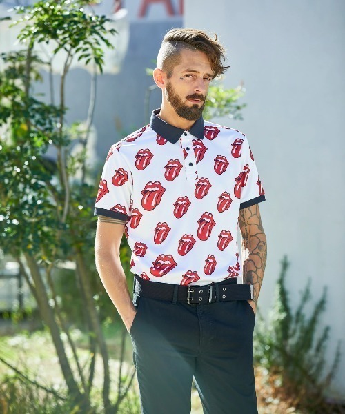 RAWLIFE(ロウライフ)の「BACK SPIN!/バックスピン!【RollingStones/ローリングストーンズ】Red Lick Pattern POLO SHIRT(ポロシャツ・メンズ・ブラック/ホワイト・SMALL/LARGE/X-LARGE/MEDIUM)」の2枚目の写真
