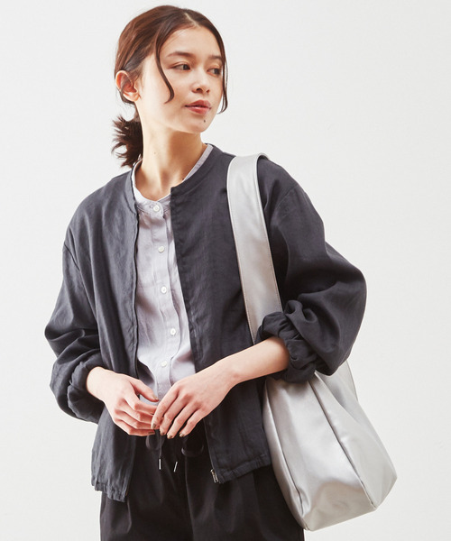 リネンレーヨンの柔らかな素材感がきれいめカジュアルを叶えるジップブルゾン リネンレーヨンの柔らかな素材感がきれいめカジュアルを叶えるジップブルゾン ブルゾン ジャケット アウター Melrose ブルゾン Claire メルローズ クレール のファッション