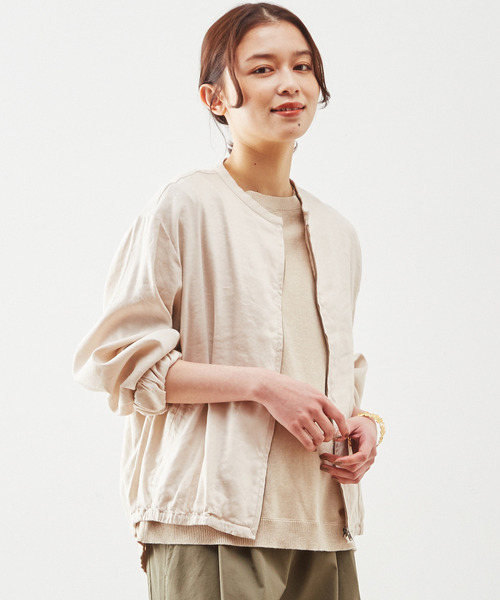 リネンレーヨンの柔らかな素材感がきれいめカジュアルを叶えるジップブルゾン ブルゾン Melrose Melrose ジャケット アウター リネンレーヨンの柔らかな素材感がきれいめカジュアルを叶えるジップブルゾン クレール のファッション Claire メルローズ