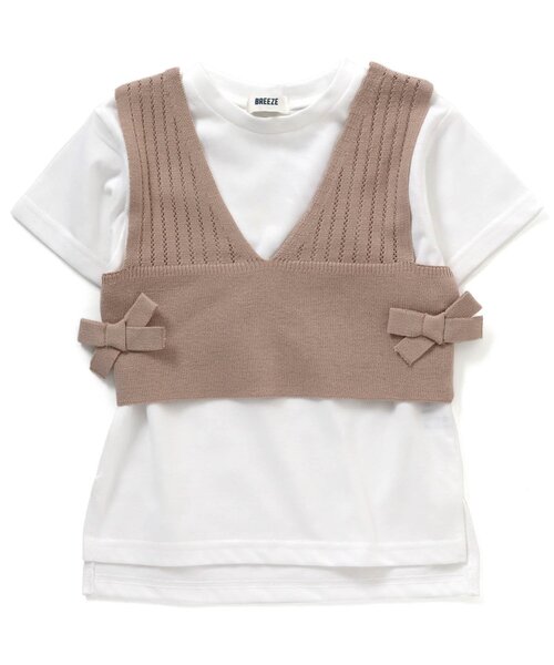 BREEZE（ブリーズ）の「/ニットビスチェ付Tシャツ（Tシャツ/カットソー・キッズ・ベージュ/チャコール・90/120/110/140/80/100/130）」の2枚目の写真