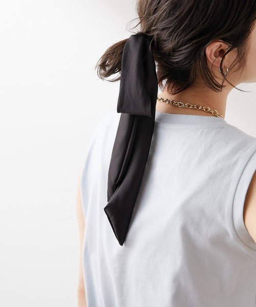 Omekashi(オメカシ)の「サテンリボンヘアゴム(ヘアゴム・レディース・ブラック・FREE)」の2枚目の写真