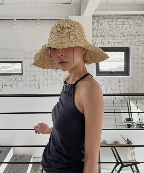 Didot.showroom(ディドット ショールーム)の「つば広ペーパーハット(ハット・レディース・ベージュ/ブラウン・FREE)」の7枚目の写真