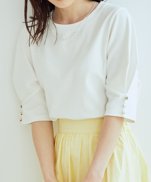 VIS（ビス）の「【EASY CARE】シルケットスムースタックボリュームスリーブTシャツ（Tシャツ/カットソー・レディース・ブラック/オフホワイト/レンガ/ライトグリーン・FREE）」の11枚目の写真