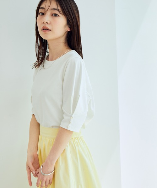 VIS（ビス）の「【EASY CARE】シルケットスムースタックボリュームスリーブTシャツ（Tシャツ/カットソー・レディース・ブラック/オフホワイト/レンガ/ライトグリーン・FREE）」の13枚目の写真